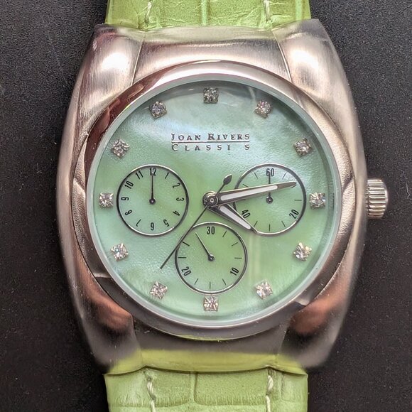 Joan Rivers Classics Watch Green Face Textured Green Leather Band - Untested - Picture 1 of 13